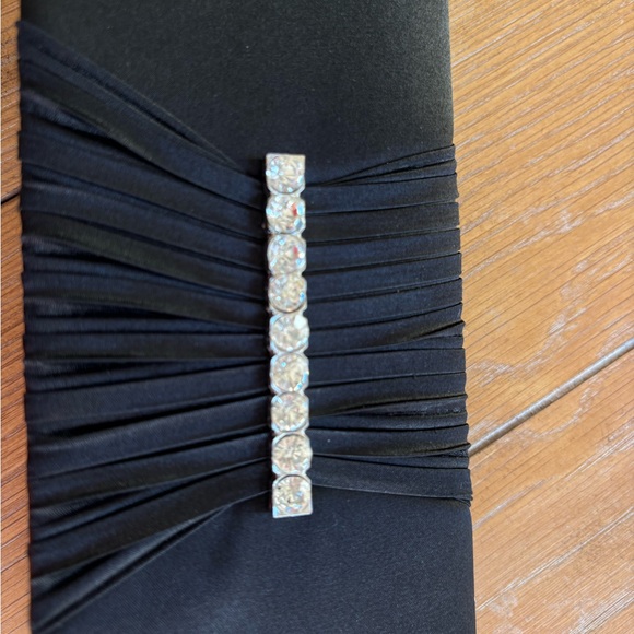 Gunne Sax by Jessica McClintock Black Satin Rhinestone Evening Purse Clutch - Picture 2 of 8